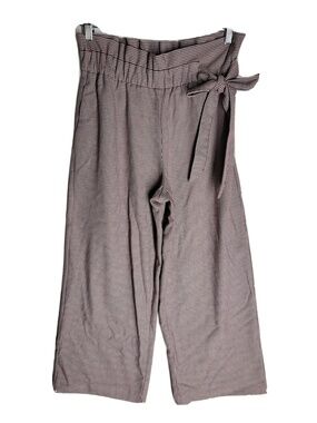 ZARA TRF Collection Pull On Paper bag Pants Wide Leg Maroon Houndstooth Medium